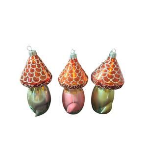 Vintage Commodore Christmas Classics Glass Mushroom Ornaments Set 3 Romania